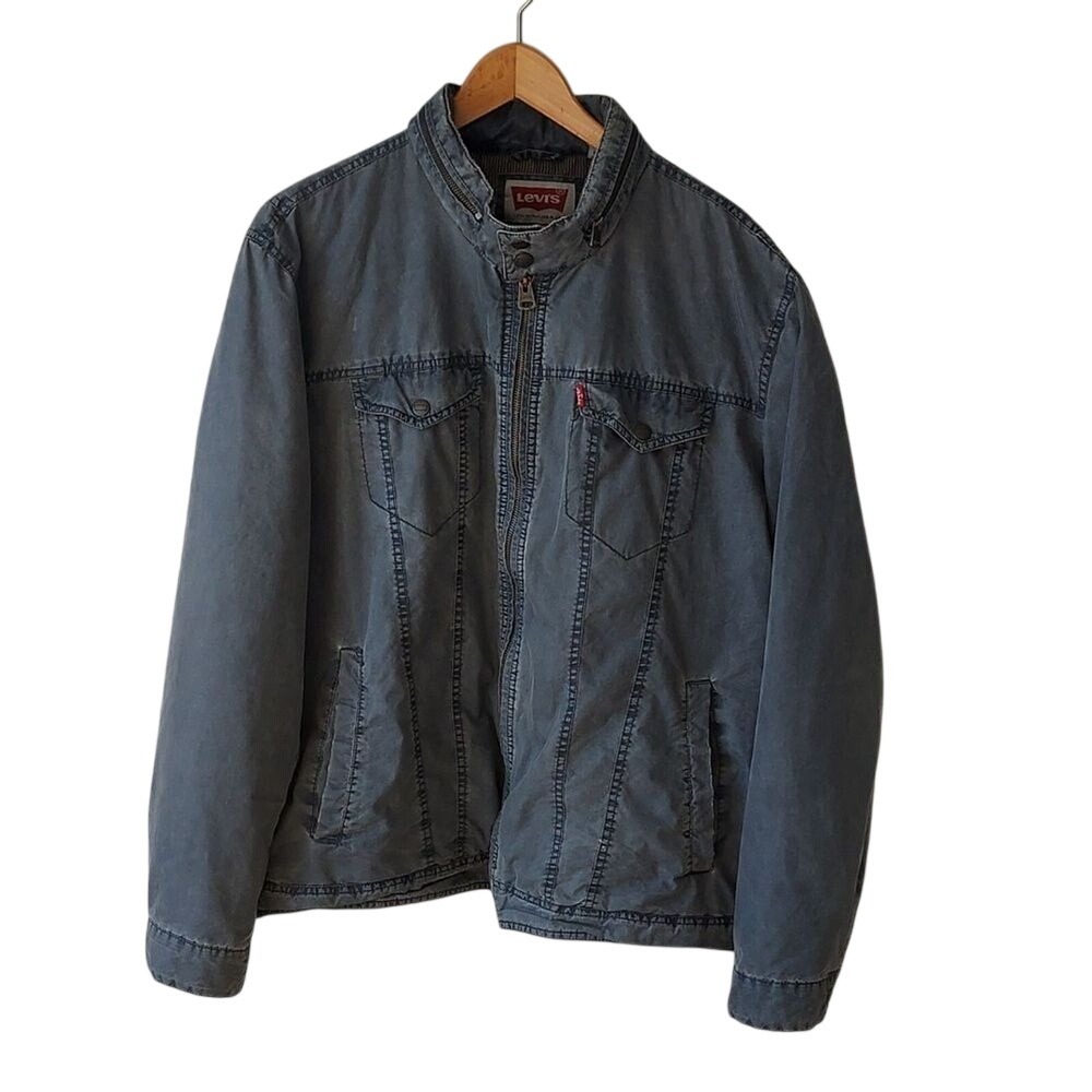 Levis Mens XXL Faded Blue Canvas Field Jacket Workwear Utility Full Zip Coat